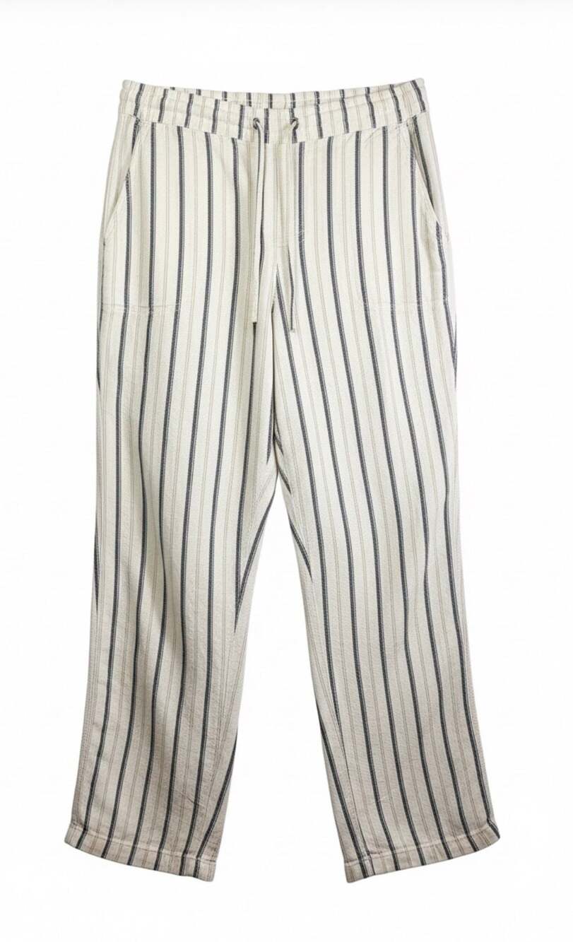 Per Se Women's Linen Blend Striped Pull-On Drawstring Trousers
